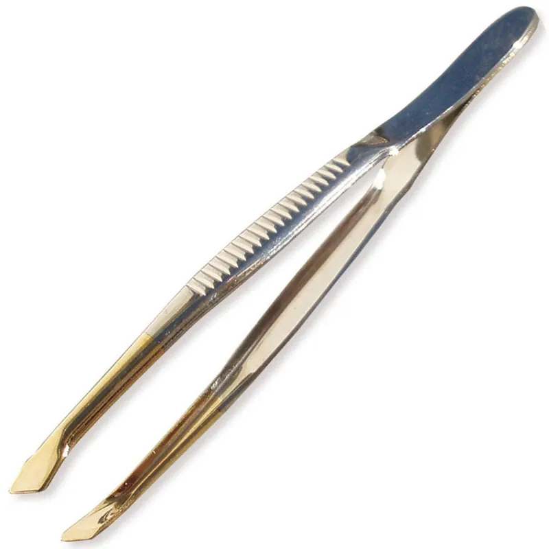 Canal Haarpinzette schräg vergoldete Spitze 80 mm Handgefertigt