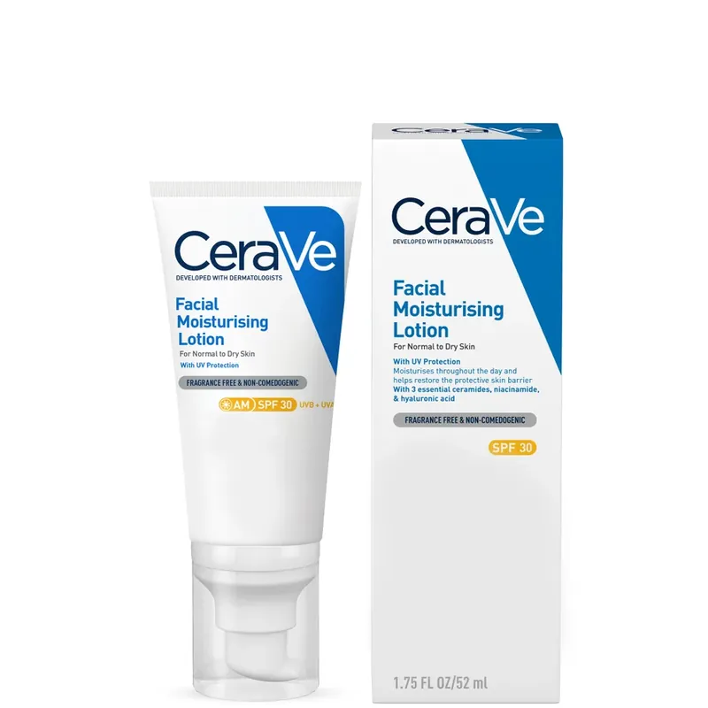 Jetzt Kaufen CeraVe AM Feuchtigkeitsspendende Gesichtslotion LSF 30 mit Ceramiden für Normale bis Trockene Haut 52 ml