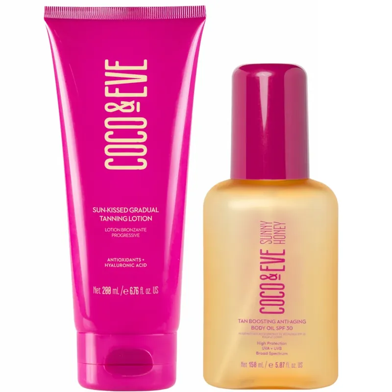 Coco & Eve Sun-Kissed Gradual Tanning Lotion and Tan Boosting Anti-Aging Body Oil SPF30 Bundle Mengenrabatt
