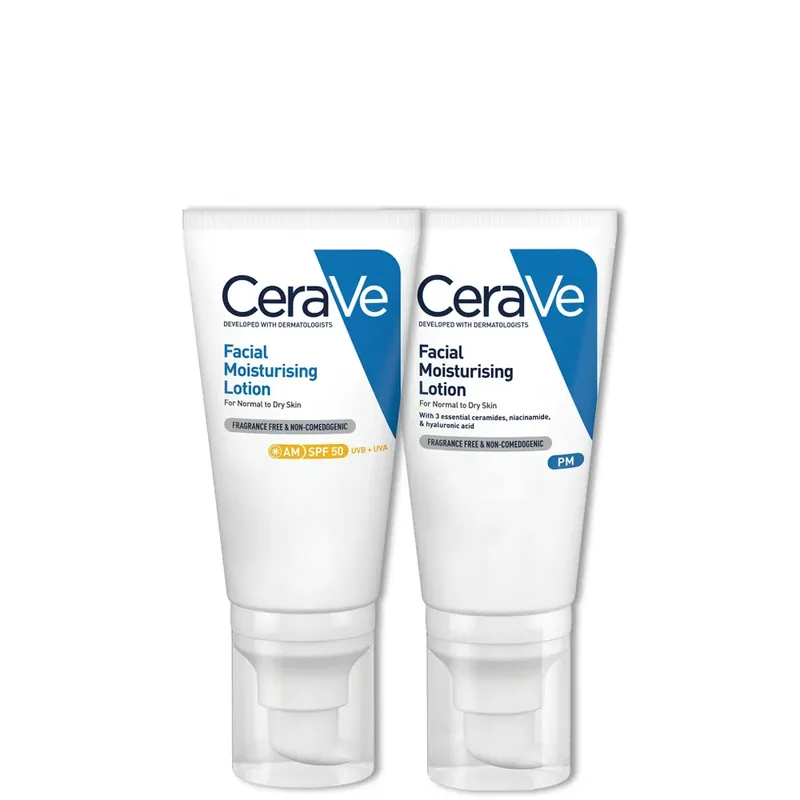 CeraVe Day & Night Facial Moisturising Duo for Dry Skin with SPF 50 and Niacinamide Premium
