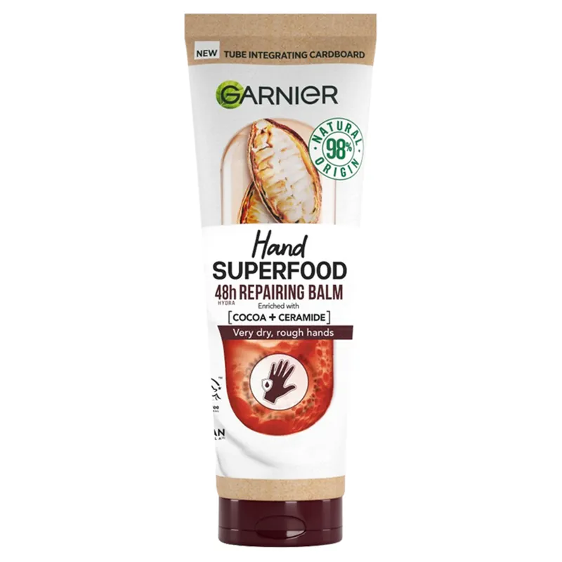 Garnier Vegan Hand Superfood, Reparierende Handcreme mit Kakao und Ceramid für Sehr Trockene, Raue Hände 75 ml Premium