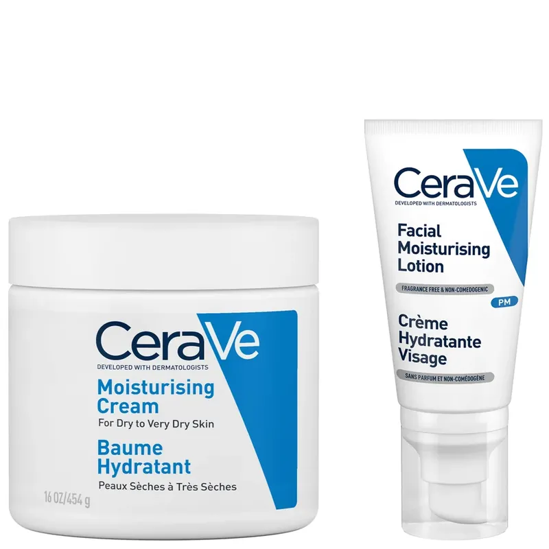 Schnäppchen CeraVe Evening Moisturising Routine for Dry Skin, Face and Body Moisturiser with Hyaluronic Acid