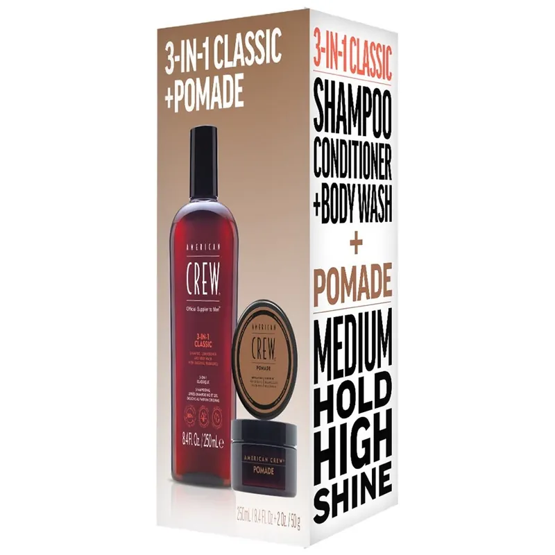 American Crew Holiday Duo Set 3-in-1 Classic Shampoo + Pomade Handgefertigt