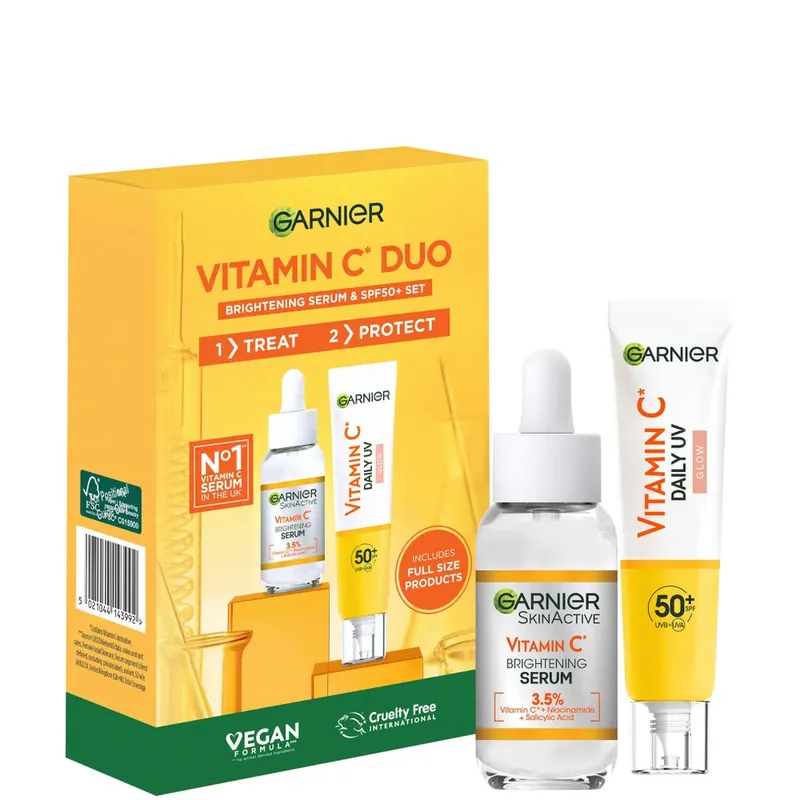 Garnier Vitamin C Brightening Serum & Glow UV Fluid SPF 50+ Face Duo Set Gleich Bestellen