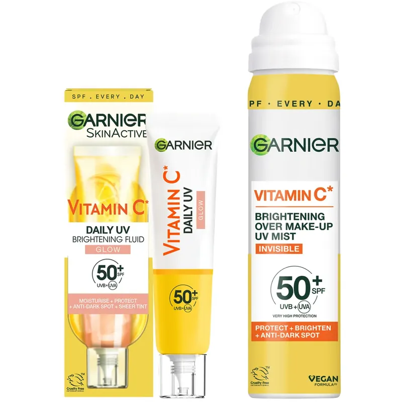 Sale Garnier Vitamin C Brightening SPF50 Mist & Glow Fluid Sun Protection Bundle