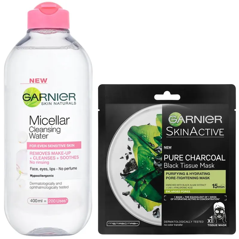 Wochenendangebot Garnier Micellar Water Sensitive Skin and Hydrating Face Sheet Mask for Enlarged Pores Kit Exclusive