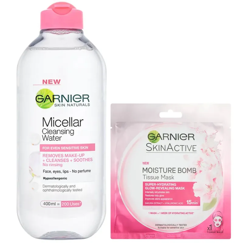 Top-Qualität Garnier Micellar Water Sensitive Skin and Hydrating Moisture Bomb Face Sheet Mask Kit Exclusive