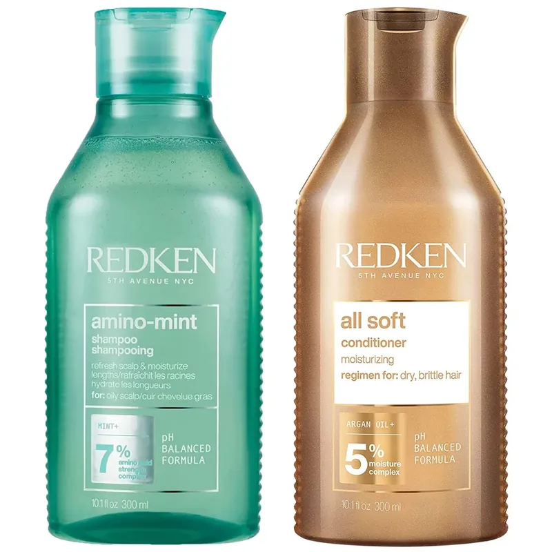 Zertifiziert Redken Amino Mint Scalp Cleansing for Greasy Hair Shampoo and All Soft Hydrating Care Conditioner Bundle