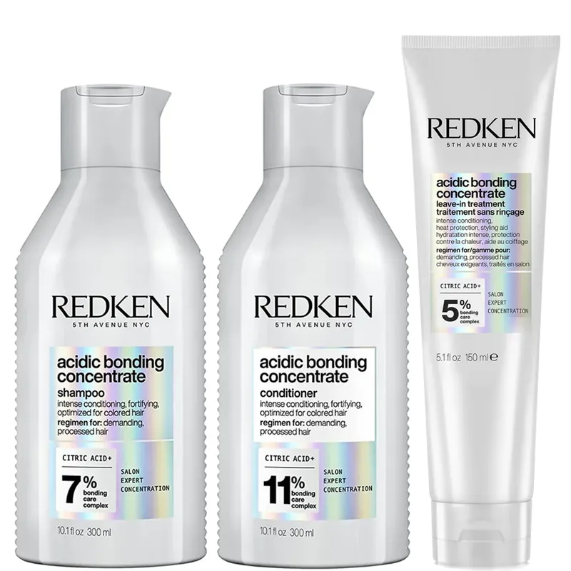 Kostenloser Versand Redken Acidic Bonding Concentrate Shampoo, Conditioner and Leave-in Treatment Bond Repair Bundle