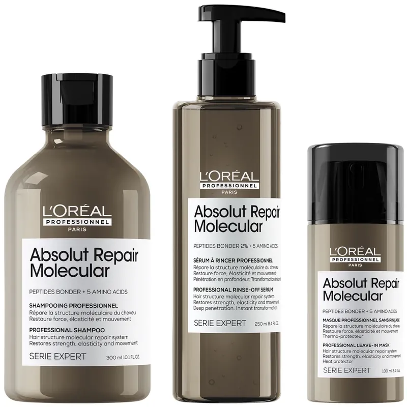 L'Oréal Professionnel Serie Expert Absolut Repair Molecular Shampoo, Rinse-off Serum and Mask Routine for Damaged Hair Kostenfreie Lieferung