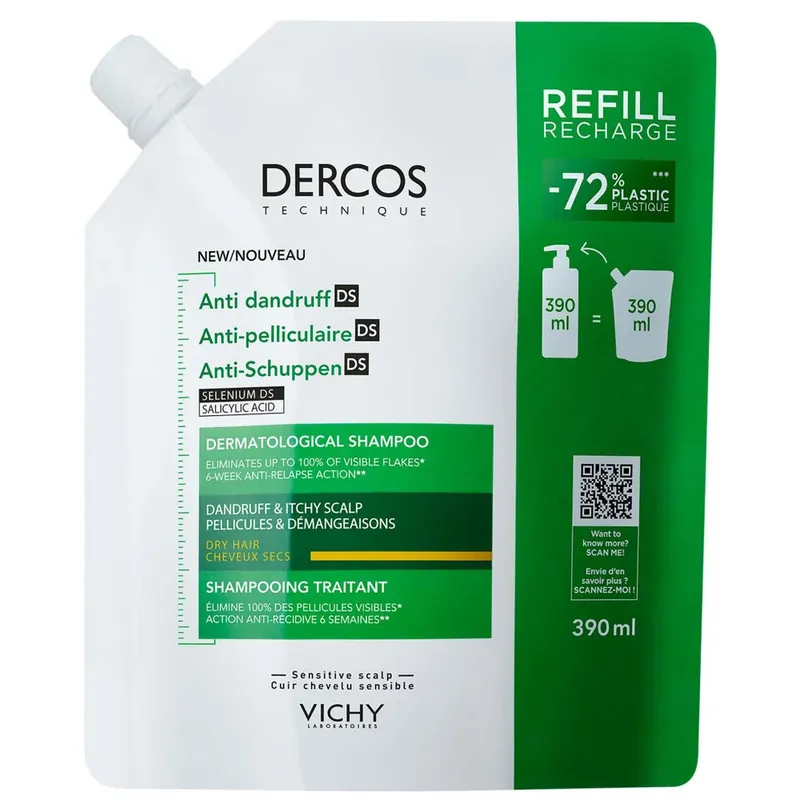 Vichy Dercos Anti-Dandruff Dermatological Shampoo for Dry Hair Refill 390ml Sale