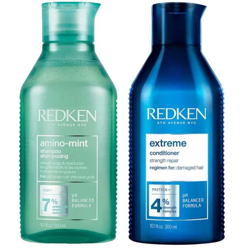 Redken Amino Mint Scalp Cleansing for Greasy Hair Shampoo and Extreme Damage Repair Conditioner Bundle Rabatt