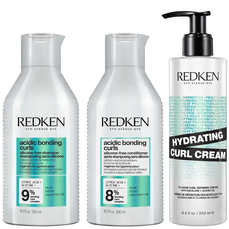 Redken Acidic Bonding Curls Shampoo Conditioner and Hydrating Curl Cream for Restoring Damaged Curls and Coils Limited Edition