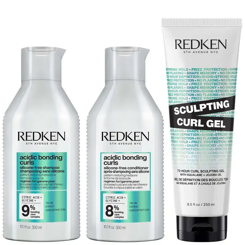 Im Trend Redken Acidic Bonding Curls Shampoo Conditioner and Sculpting Curl Gel Bonding Care Bundle for Curls and Coils