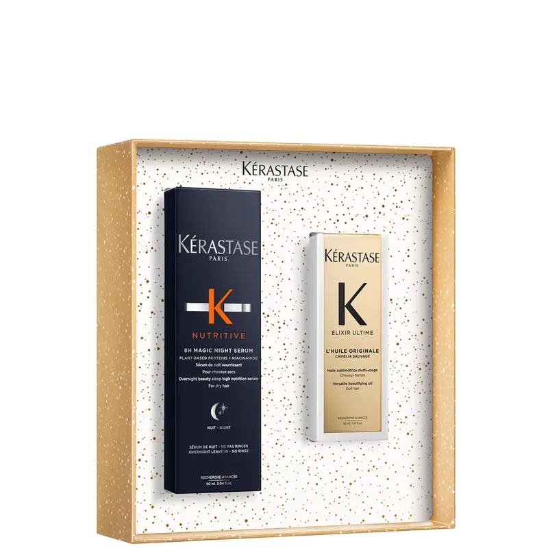 Kérastase Iconics Set for Nourishment, 8H Magic Night Serum with Niacinamide & Travel Size Elixir Ultime Hair Oil Kostenloser Versand