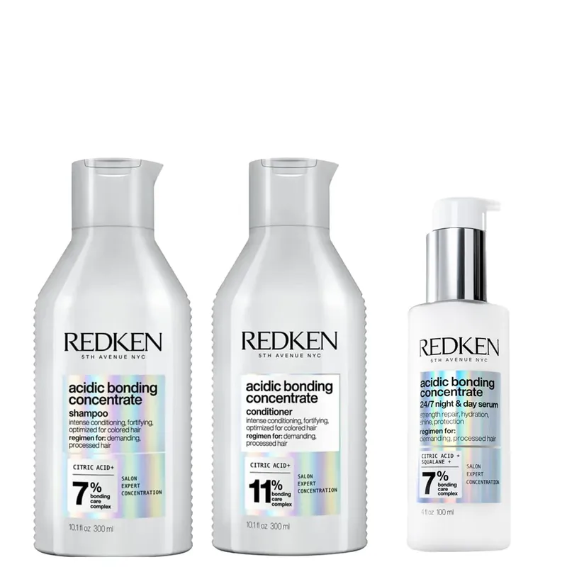 Redken Acidic Bonding Concentrate Shampoo 300ml, Conditioner 300ml and 24/7 Night & Day Serum 100ml Repair Damaged Hair Bundle Preisknaller