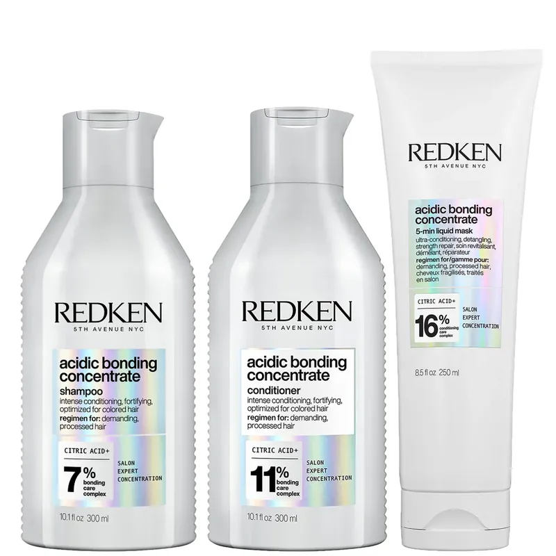 Redken Acidic Bonding Concentrate Shampoo, Conditioner and 5-Minute Liquid Hair Mask Bond Repair Bundle Highlight