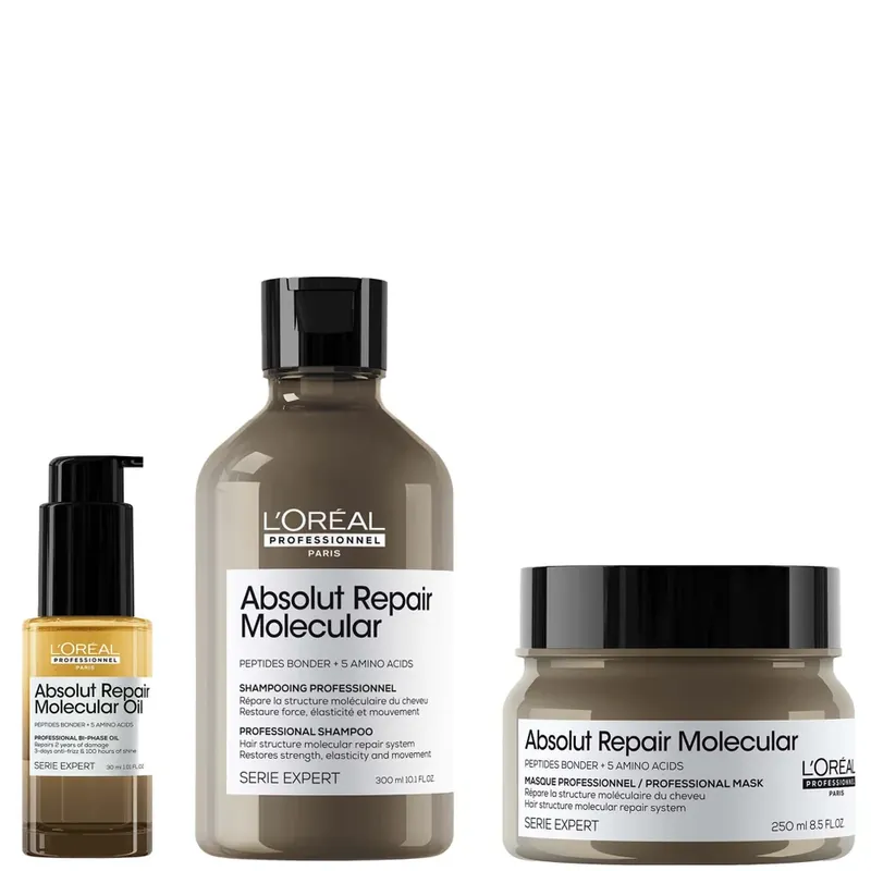 Neu L'Oréal Professionnel Absolut Repair Molecular Shampoo 300ml, Hair Mask 250ml & Bi-Phase Hair Oil for Damaged Hair 30ml