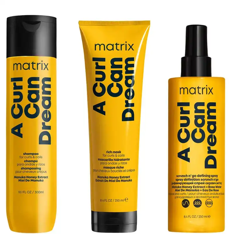 Matrix A Curl Can Dream Shampoo Hair Mask and Scrunch 'N' Go Defining Spray for Wavy and Curly Hair Handgefertigt