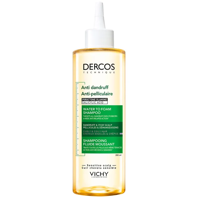 Must-Have Vichy Dercos Anti-Dandruff Water To Foam Shampoo To Treat Dandruff On All Curls and Coils 200ml
